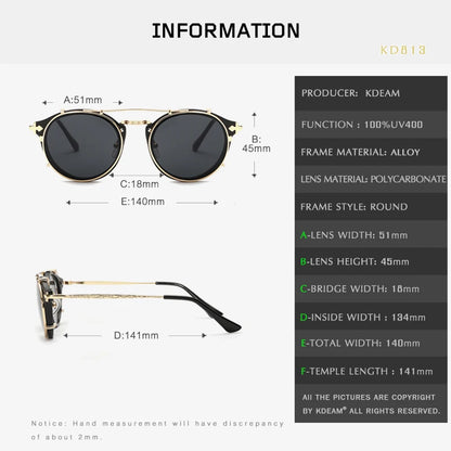 Retro Steampunk Round Clip On Sunglasses Men Women Double Layer Removable Lens Baroque Carved Legs Glasses UV400  With Box