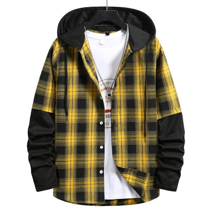 Men's Loose Plaid Hooded Shirt