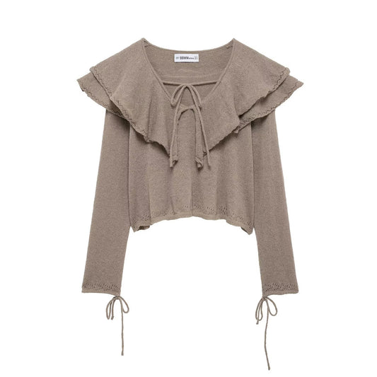 Spring European and American new fashionable layered decoration V-neck knitted sweater