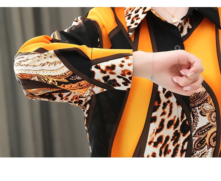 All-match Hit Color Printed Leopard Print Chiffon Shirt Blouse