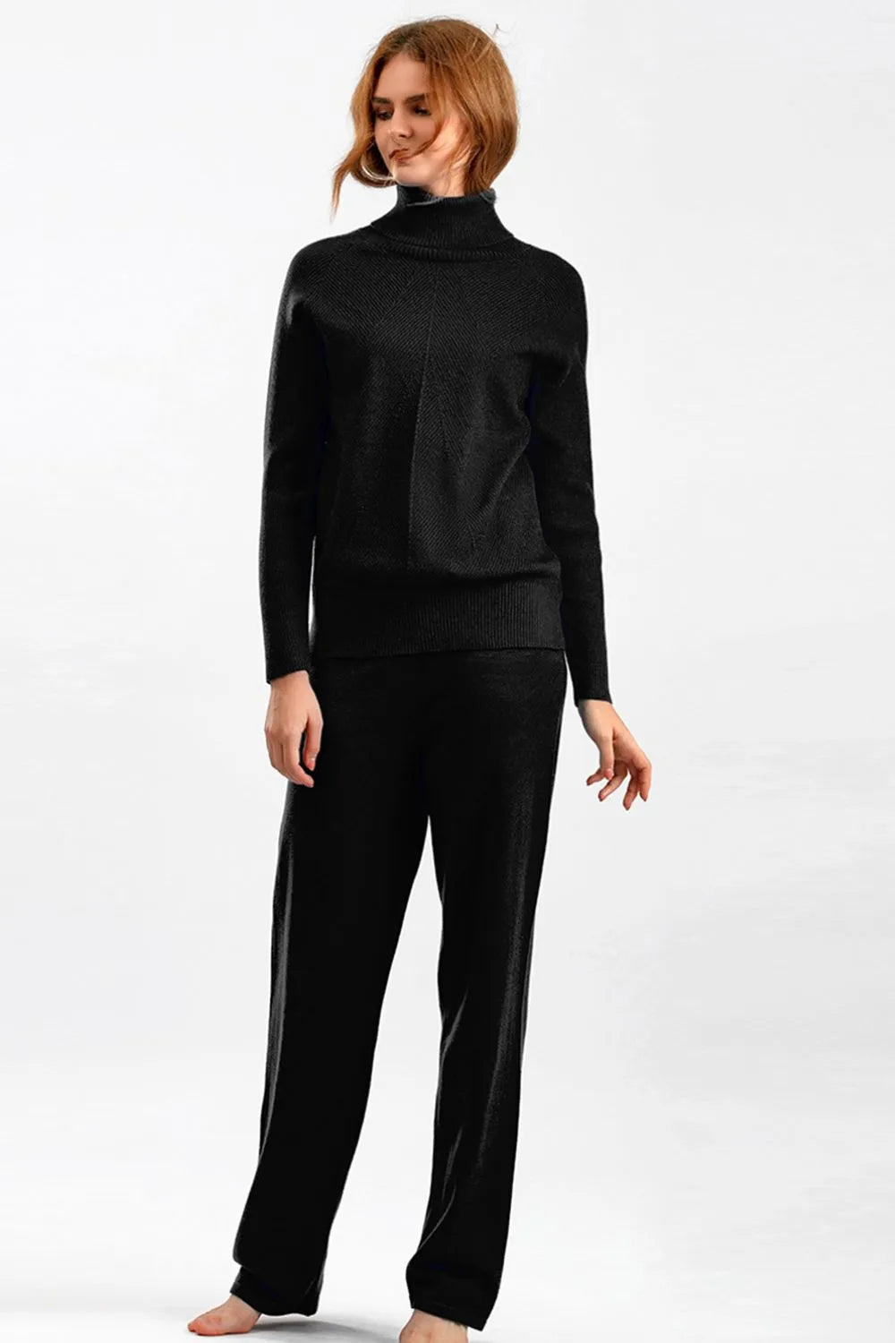 Turtleneck Raglan Sleeve Top and Pants Sweater Set