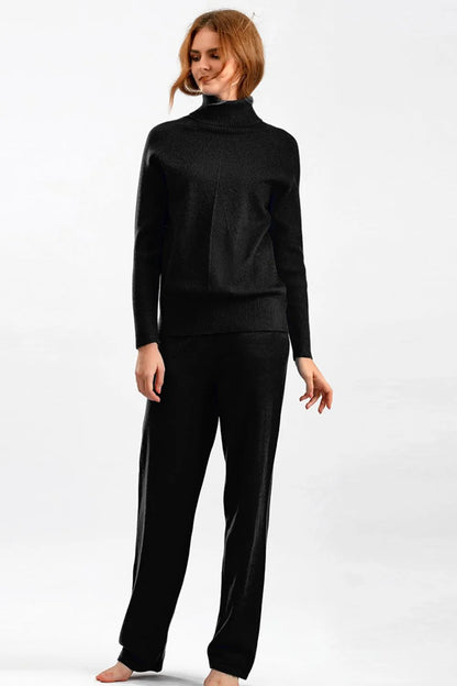 Turtleneck Raglan Sleeve Top and Pants Sweater Set