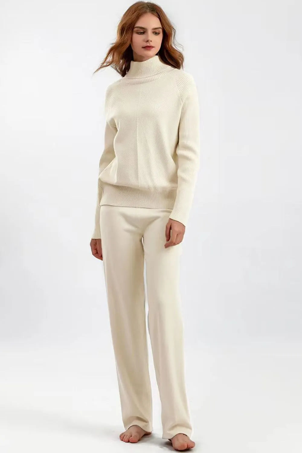 Turtleneck Raglan Sleeve Top and Pants Sweater Set