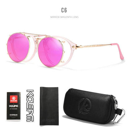 Retro Steampunk Round Clip On Sunglasses Men Women Double Layer Removable Lens Baroque Carved Legs Glasses UV400  With Box