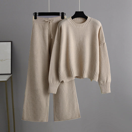 High- Low Turtleneck Long Sleeve Top and Pants Sweater Set