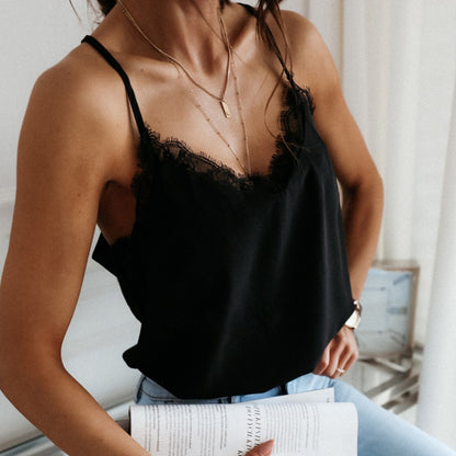 Lace V-neck solid color top