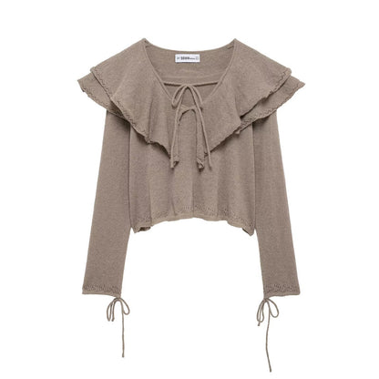 Spring European and American new fashionable layered decoration V-neck knitted sweater