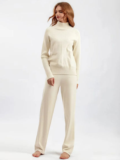 Turtleneck Raglan Sleeve Top and Pants Sweater Set