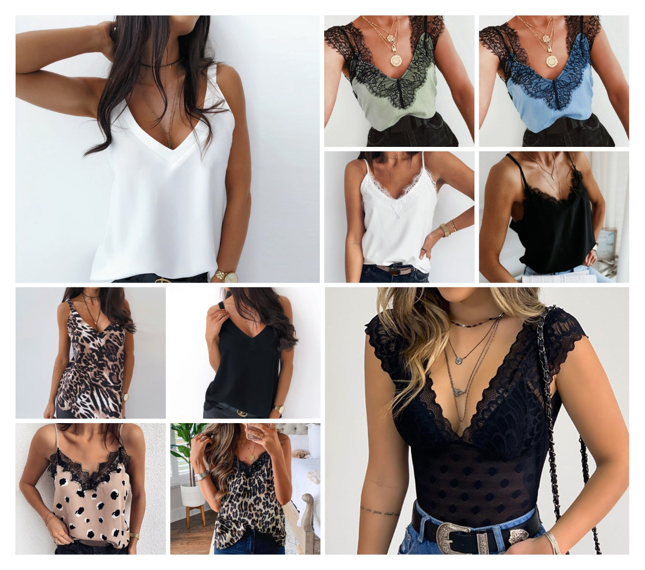 Lace V-neck solid color top