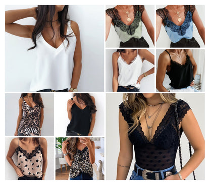 Lace V-neck solid color top