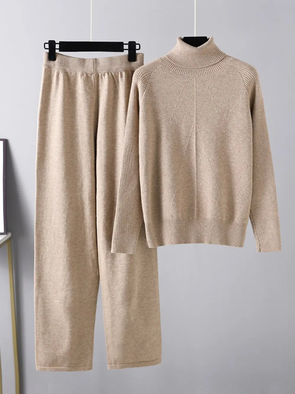 Turtleneck Raglan Sleeve Top and Pants Sweater Set