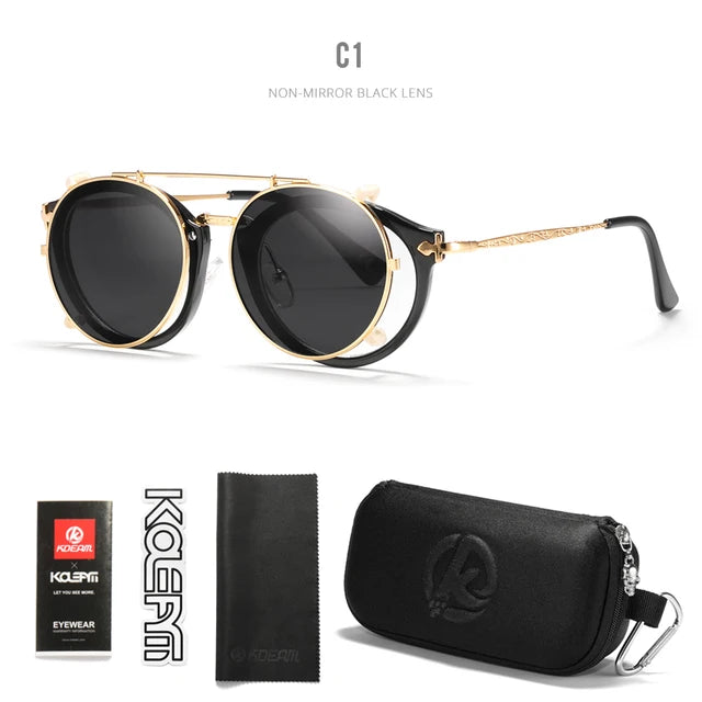 Retro Steampunk Round Clip On Sunglasses Men Women Double Layer Removable Lens Baroque Carved Legs Glasses UV400  With Box