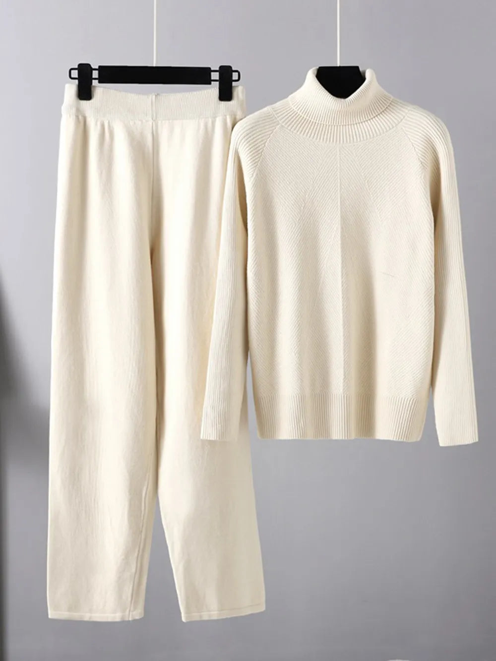 Turtleneck Raglan Sleeve Top and Pants Sweater Set