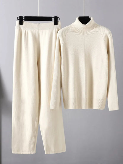 Turtleneck Raglan Sleeve Top and Pants Sweater Set
