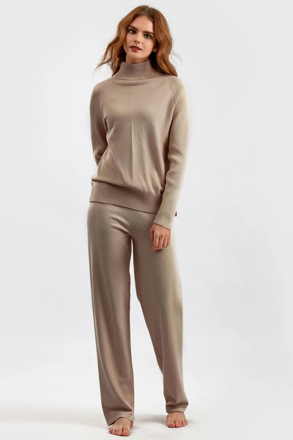 Turtleneck Raglan Sleeve Top and Pants Sweater Set