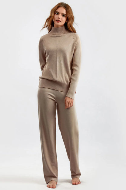 Turtleneck Raglan Sleeve Top and Pants Sweater Set