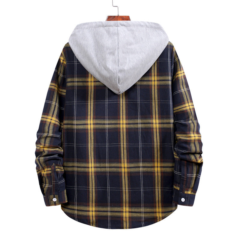 Men's Loose Plaid Hooded Shirt