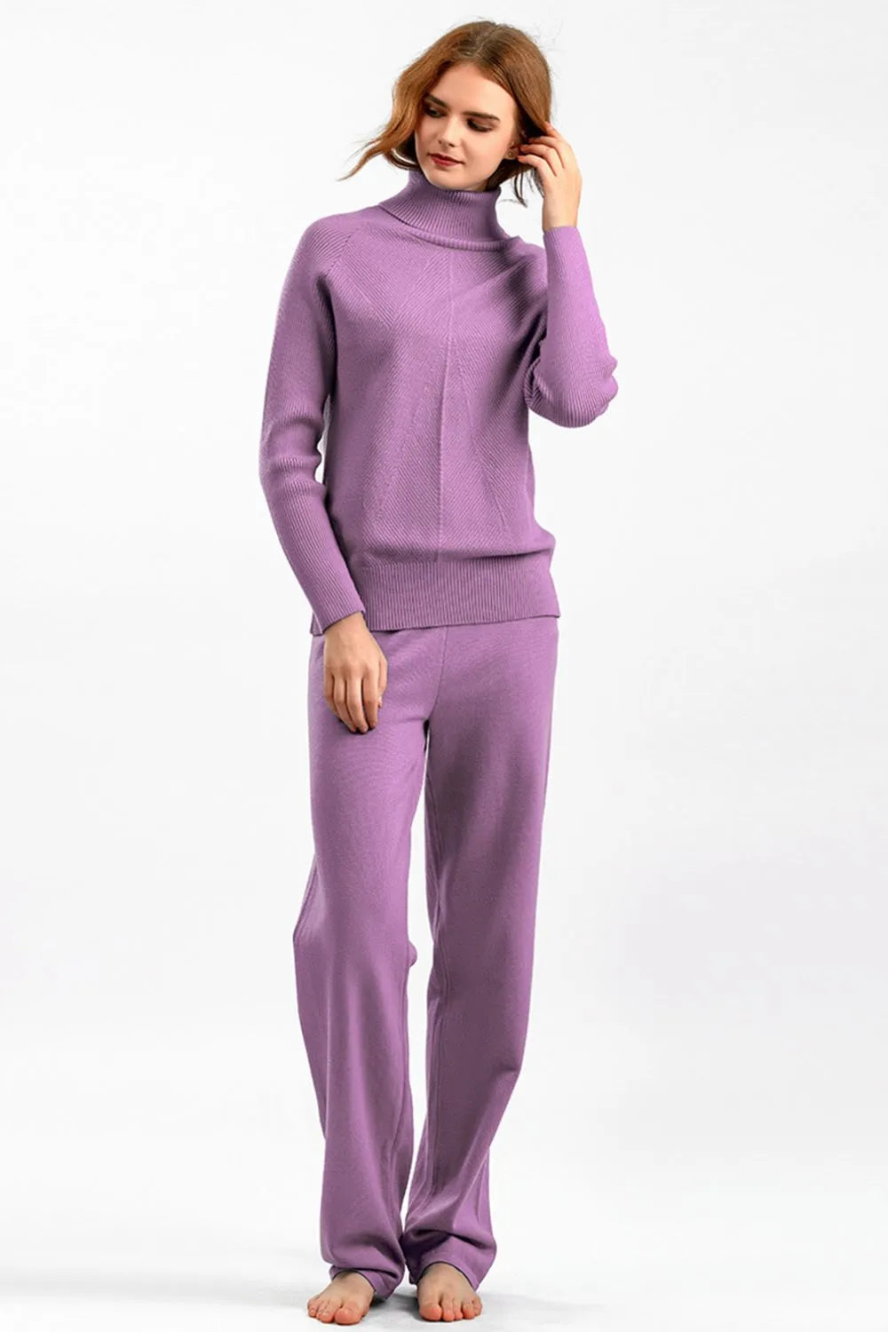 Turtleneck Raglan Sleeve Top and Pants Sweater Set