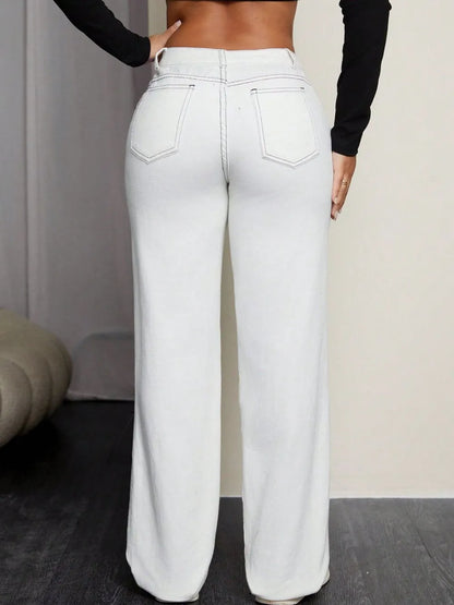Leopard Cross Detail Straight Leg Jeans