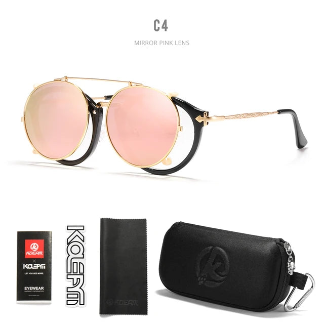 Retro Steampunk Round Clip On Sunglasses Men Women Double Layer Removable Lens Baroque Carved Legs Glasses UV400  With Box
