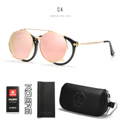Retro Steampunk Round Clip On Sunglasses Men Women Double Layer Removable Lens Baroque Carved Legs Glasses UV400  With Box