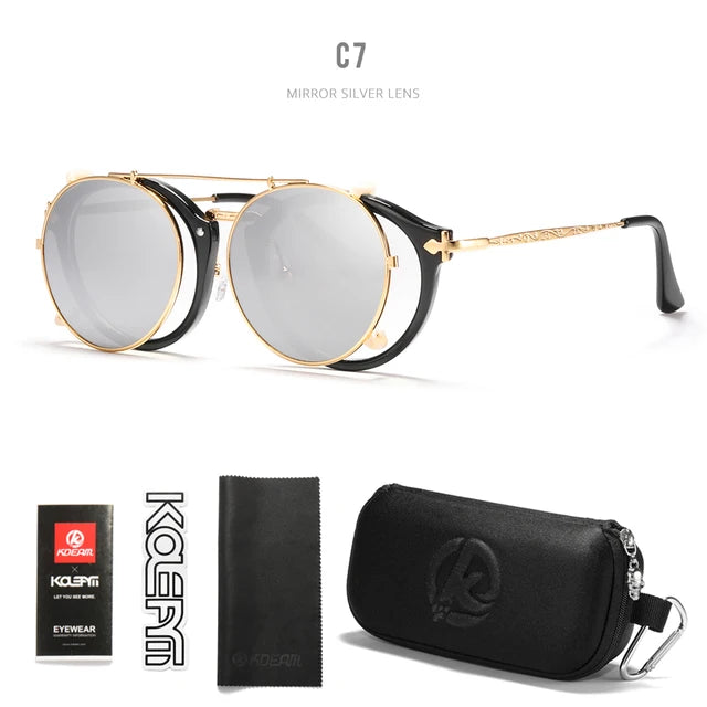 Retro Steampunk Round Clip On Sunglasses Men Women Double Layer Removable Lens Baroque Carved Legs Glasses UV400  With Box