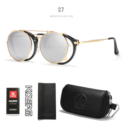 Retro Steampunk Round Clip On Sunglasses Men Women Double Layer Removable Lens Baroque Carved Legs Glasses UV400  With Box