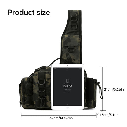 Men's Fishing Backpack: Equipped with bait box, equipment storage bag, pole holder, sling & shoulder bag design.
