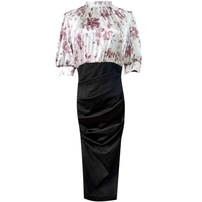Printed Slim-fit Slimming Middle Sleeve French One-step