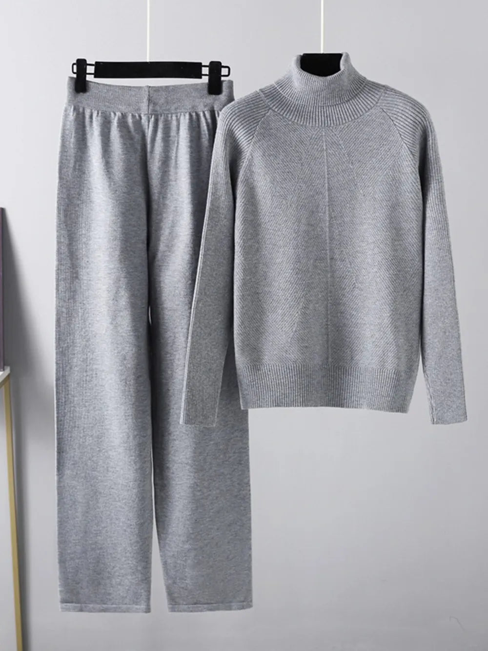 Turtleneck Raglan Sleeve Top and Pants Sweater Set