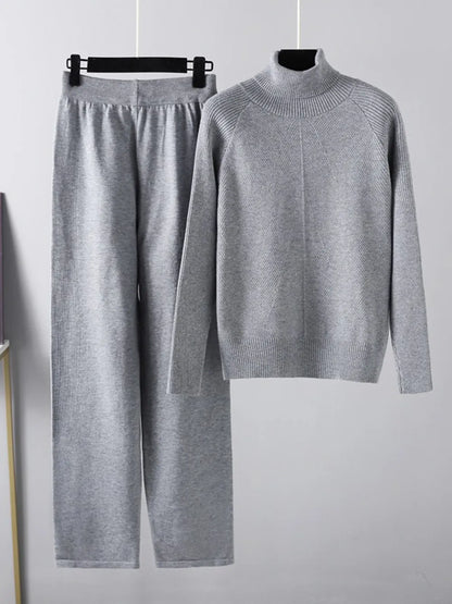 Turtleneck Raglan Sleeve Top and Pants Sweater Set