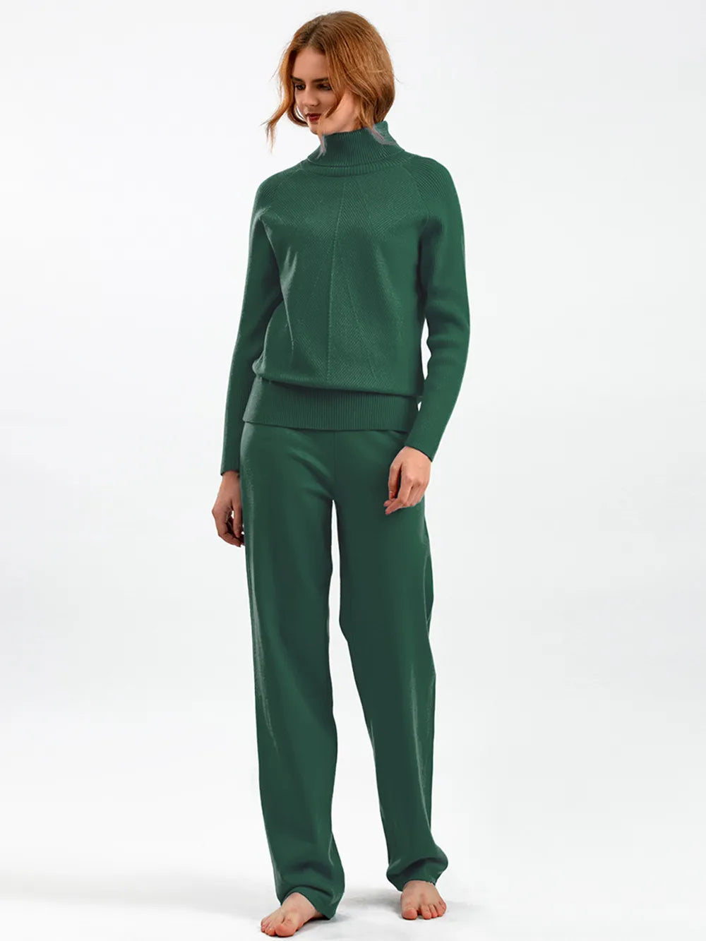 Turtleneck Raglan Sleeve Top and Pants Sweater Set