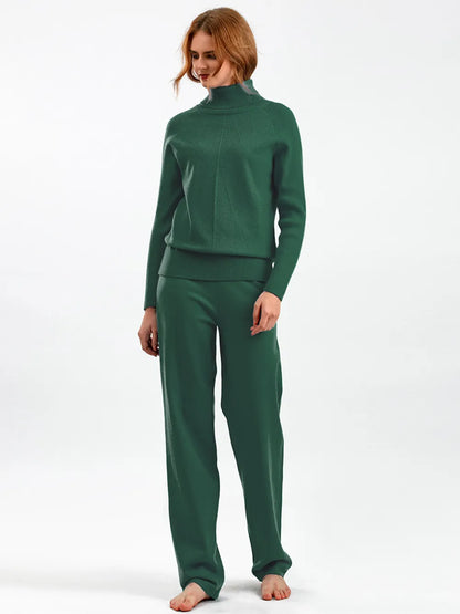Turtleneck Raglan Sleeve Top and Pants Sweater Set