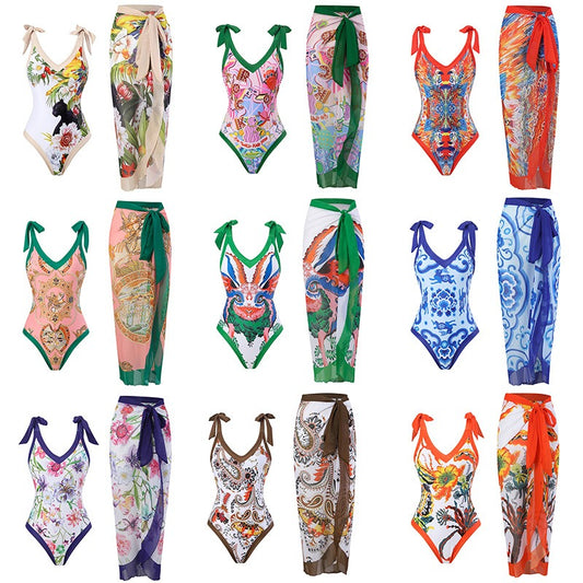 New European and American One-Piece Swimsuit Swimsuit Women's Chiffon Beach Skirt