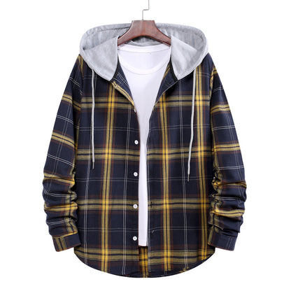 Men's Loose Plaid Hooded Shirt