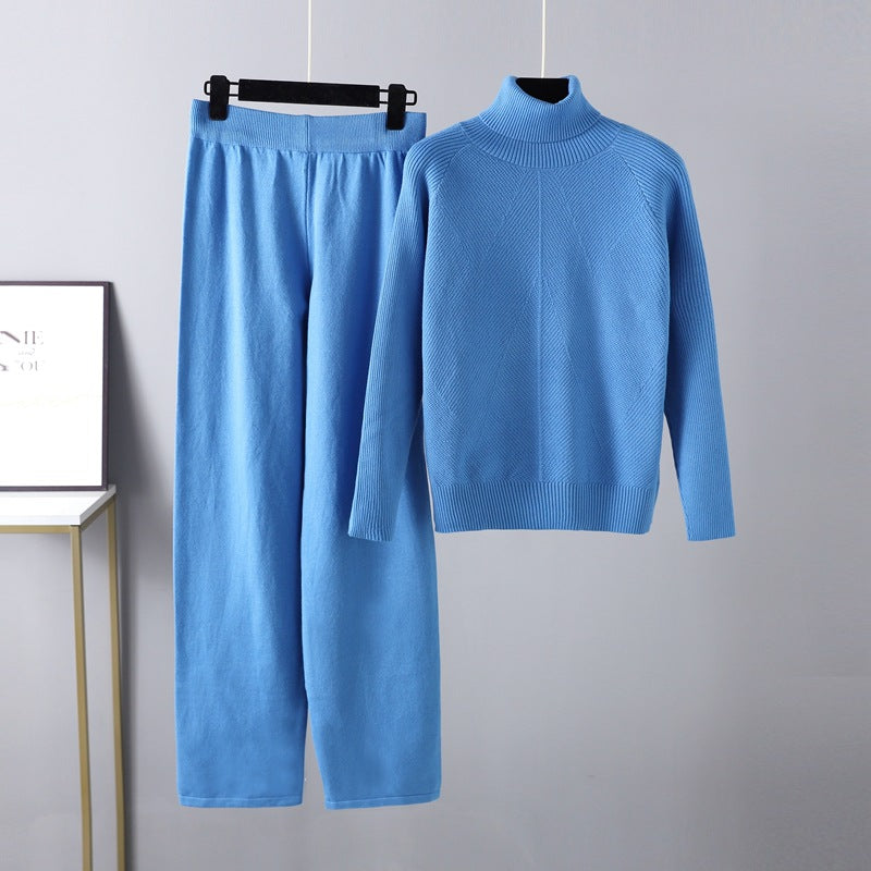 Turtleneck Raglan Sleeve Top and Pants Sweater Set