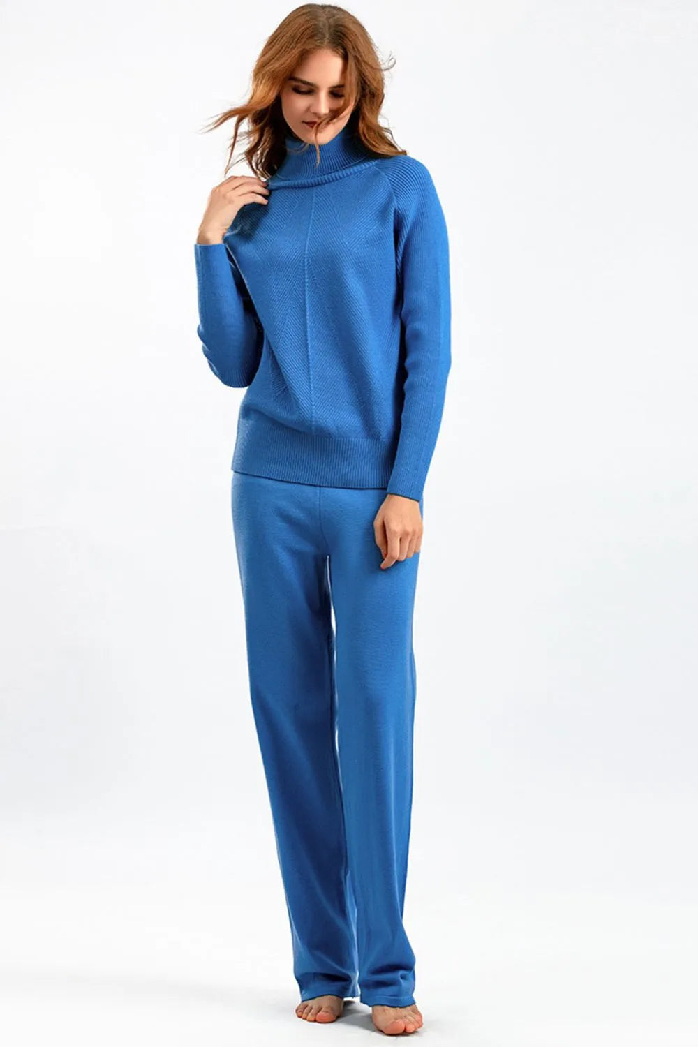 Turtleneck Raglan Sleeve Top and Pants Sweater Set