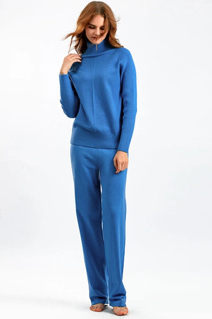 Turtleneck Raglan Sleeve Top and Pants Sweater Set