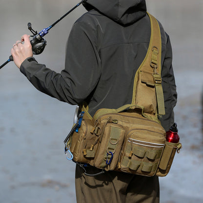 Men's Fishing Backpack: Equipped with bait box, equipment storage bag, pole holder, sling & shoulder bag design.