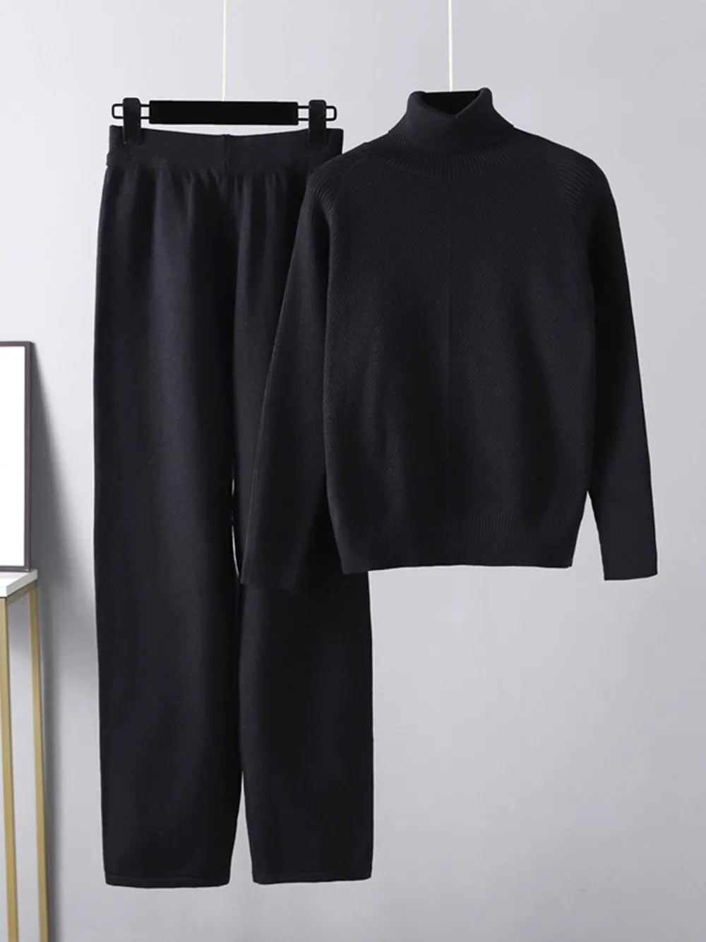 Turtleneck Raglan Sleeve Top and Pants Sweater Set