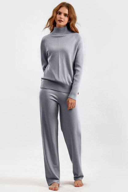 Turtleneck Raglan Sleeve Top and Pants Sweater Set