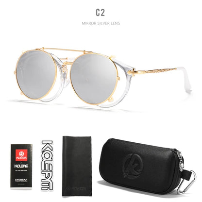 Retro Steampunk Round Clip On Sunglasses Men Women Double Layer Removable Lens Baroque Carved Legs Glasses UV400  With Box