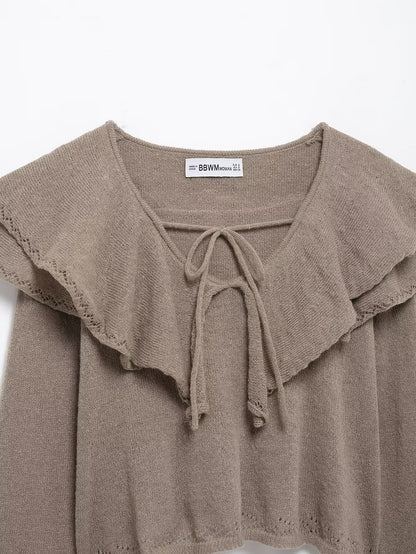Spring European and American new fashionable layered decoration V-neck knitted sweater