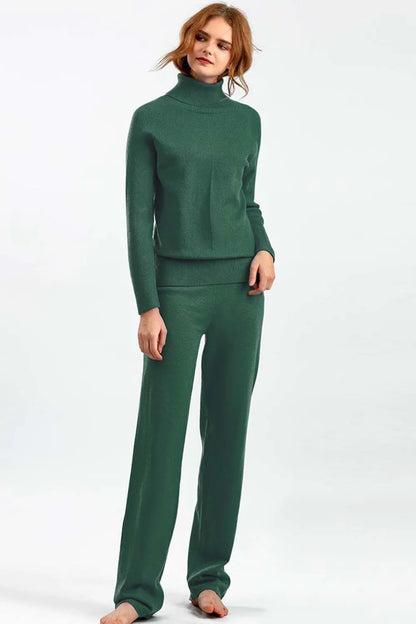 Turtleneck Raglan Sleeve Top and Pants Sweater Set